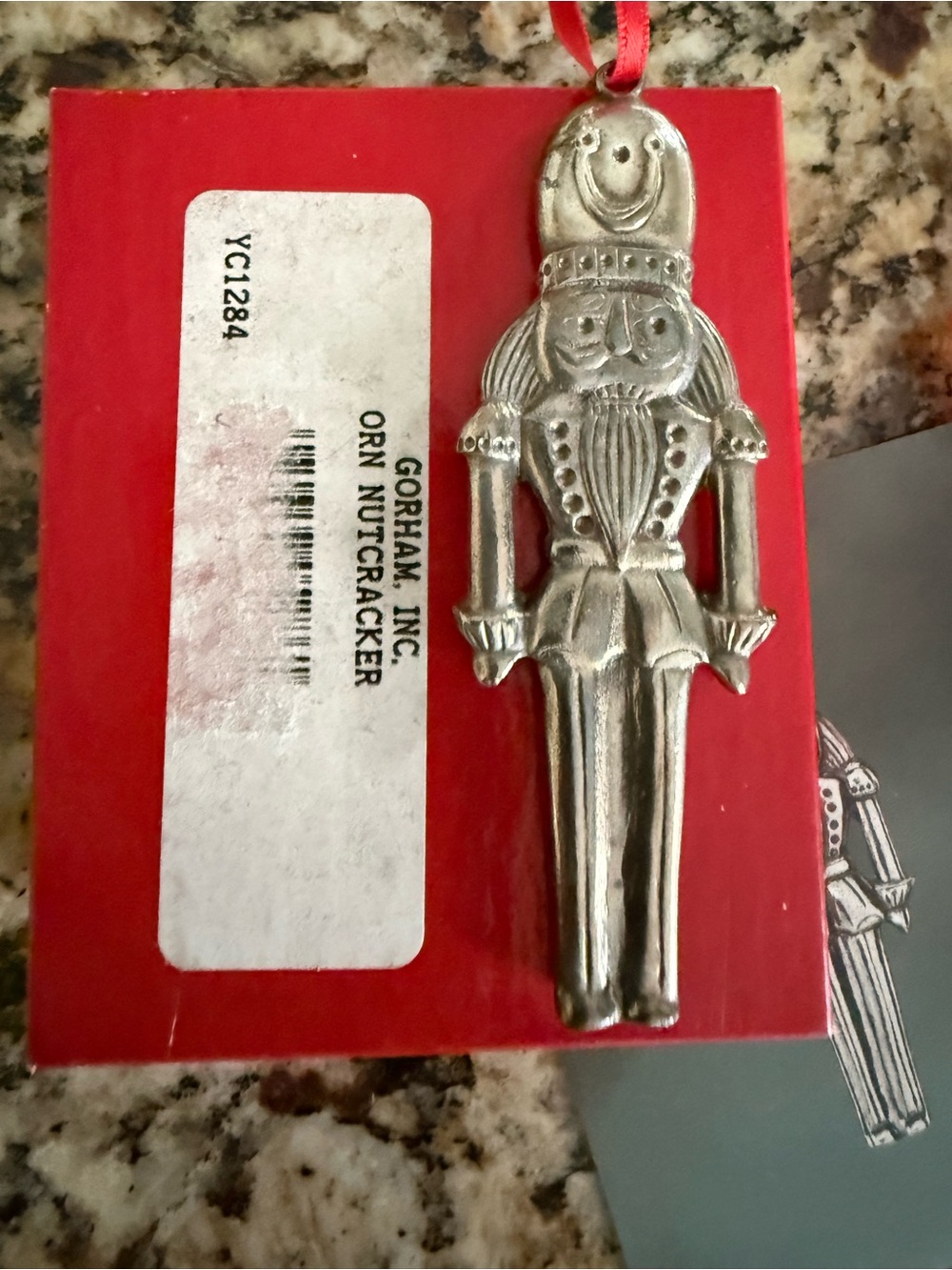 1980’s Gorham Silver Nutcracker Ornament with Red Ribbon